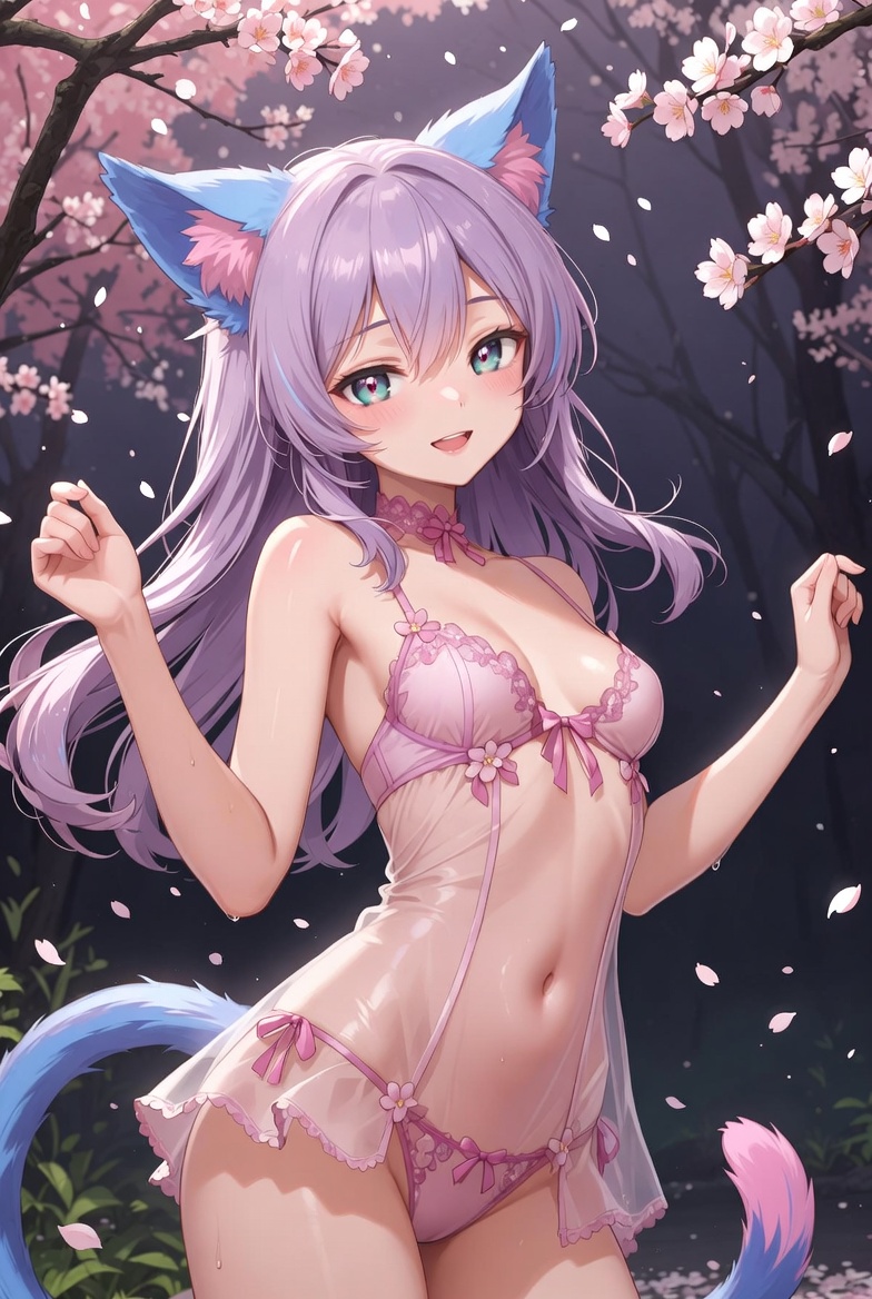 Purple Cat in Pink Lingerie