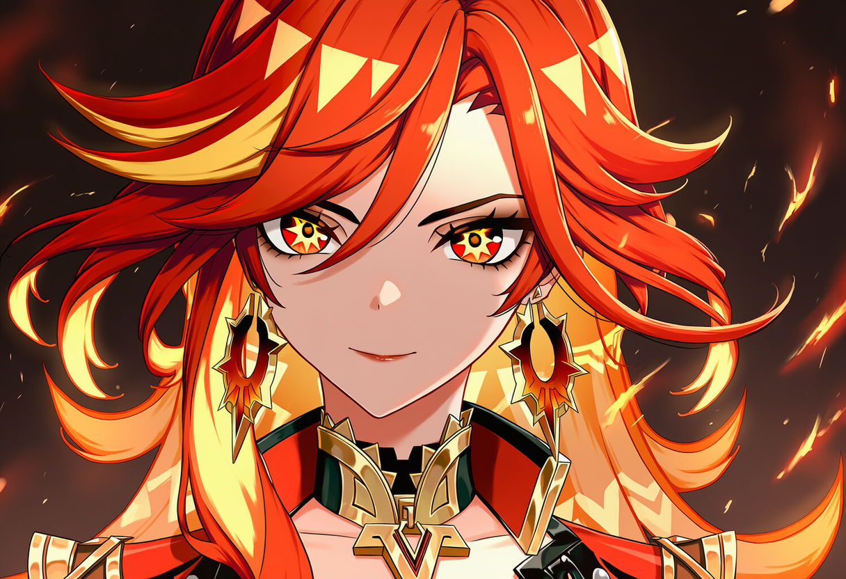 Fiery Redhead with Gold Necklace and Eye Makeup