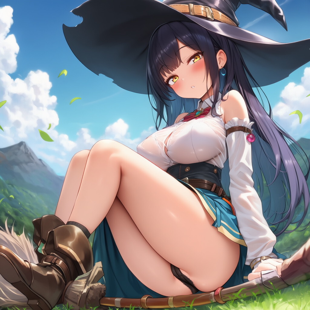 Witch in Blue Hat and Skirt