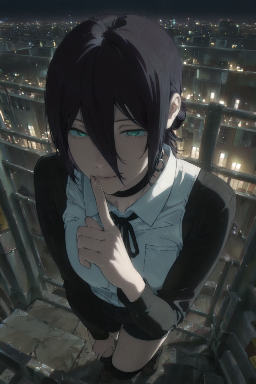 Shy Girl with Black Hair and Blue Eyes