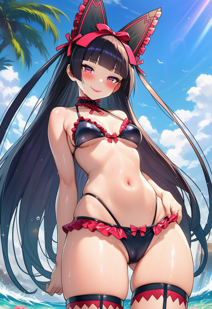 Anime girl in bikini with pink bow